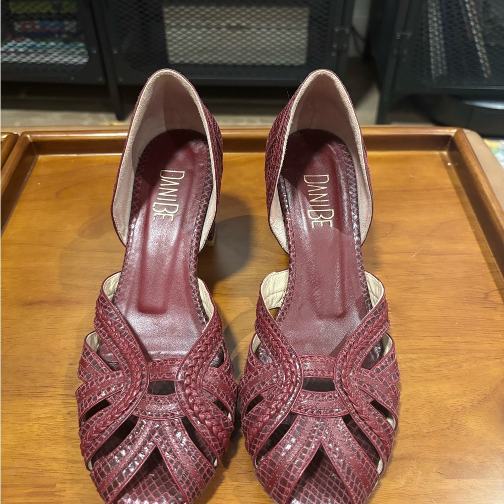 Red D'Orsay Heels with Intricate Design